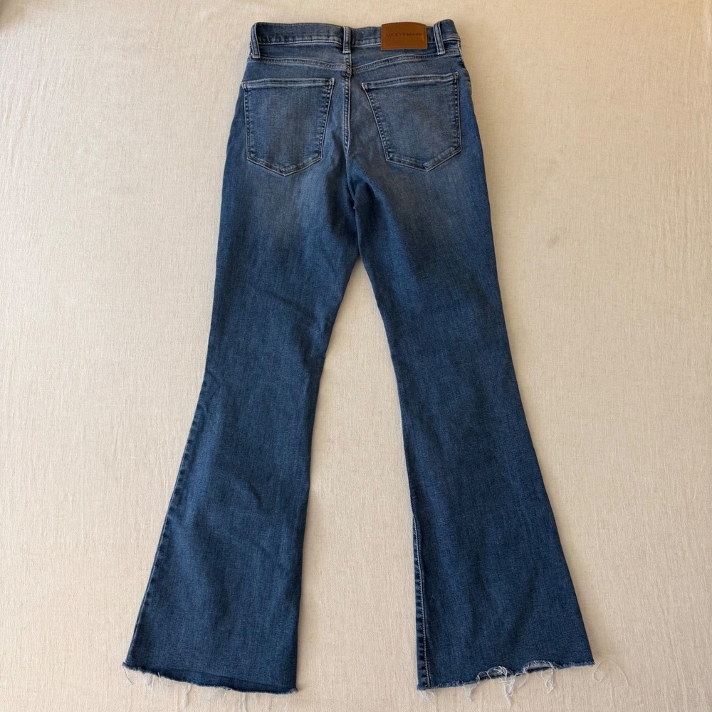 Lucky Brand Stevie High Rise Flare Jeans Womens 6/28 Blue Raw Hem Boho Retro - Picture 3 of 11